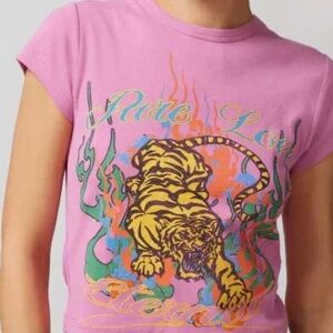 Urban Outfitters Pure Love Tiger  Fitted Short Sleeve T-Shirt Pink